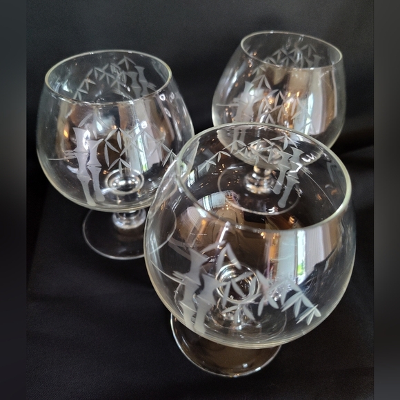 Set Of Noritake Sasuke Etched Crystal Bamboo MCM Brandy Snifter (3), Japan - Picture 1 of 5